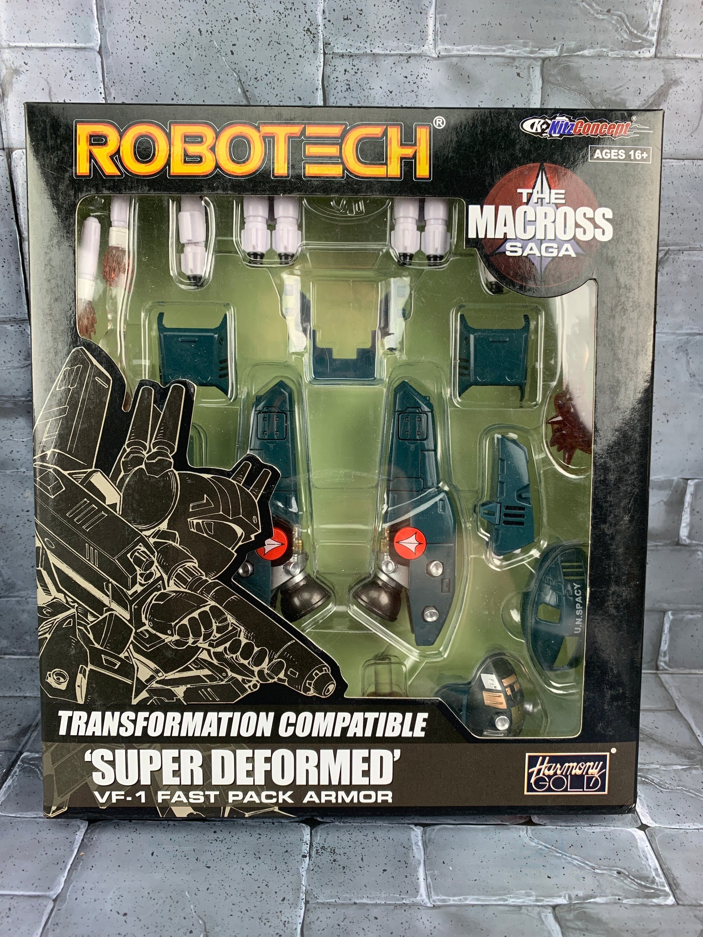 ROBOTECH “Super Deformed” VF-1S Roy Fokker’s Veritech Fighter w/ Upgrade set (as is, missing battle canopy)