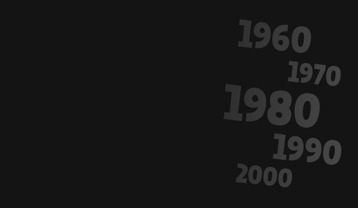 Years 1960 to 2000 displayed vertically on a black background